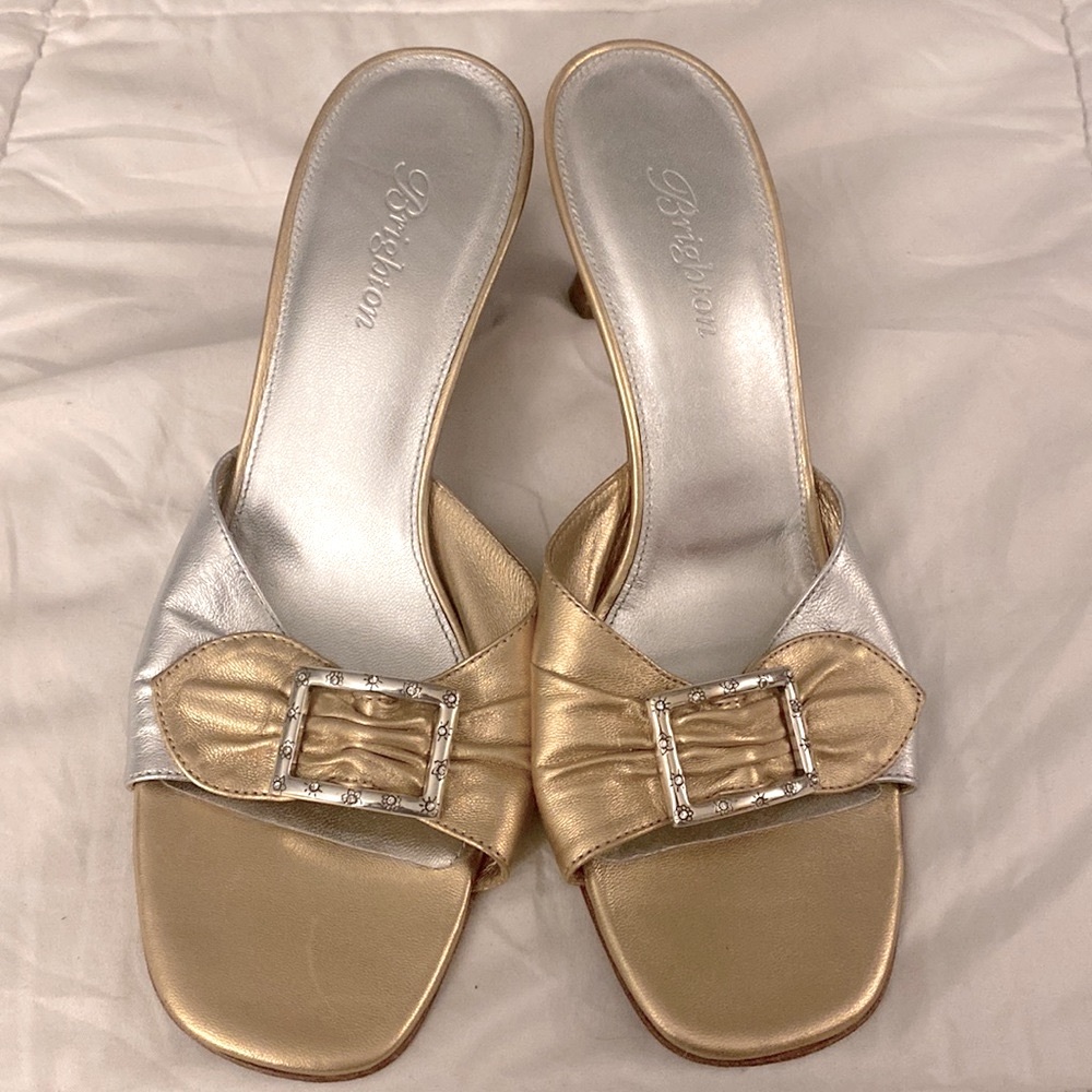 Brighton Patti Gold/Silver kitten heel Sandals, Sz 7.5N